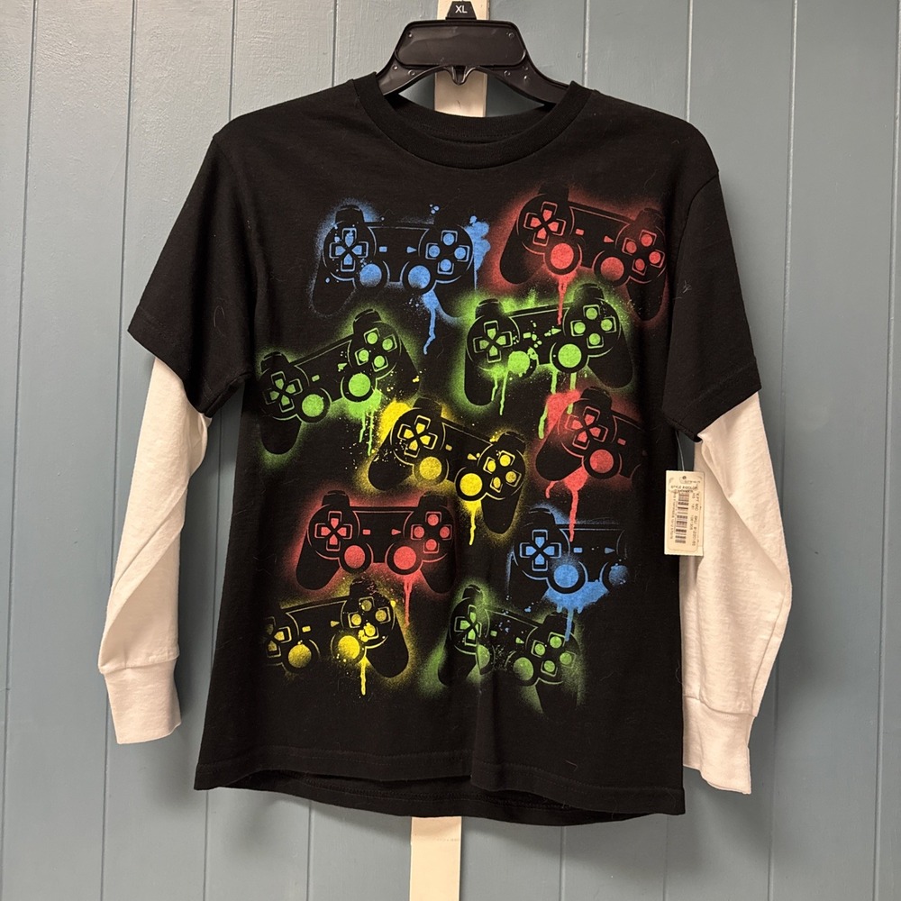 First Wave Boy's 10/12 L Gaming T-Shirt Black Gamer T Shirt 100% Cotton NWT
